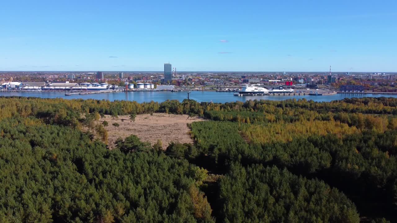 AERIAL Fly-by towards a Port in Klaipeda, Lithuania