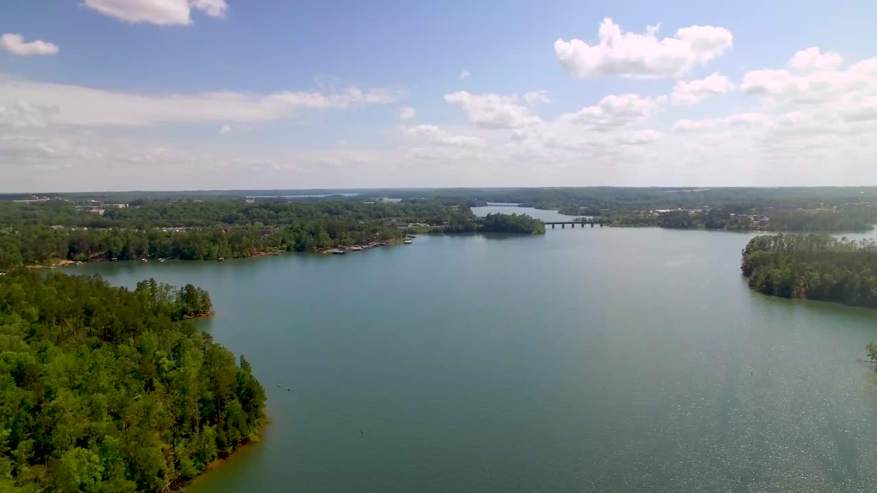 Panorama aereo sul Lago Hartwell con boschi idilliaci, Carolina del Sud, USA.