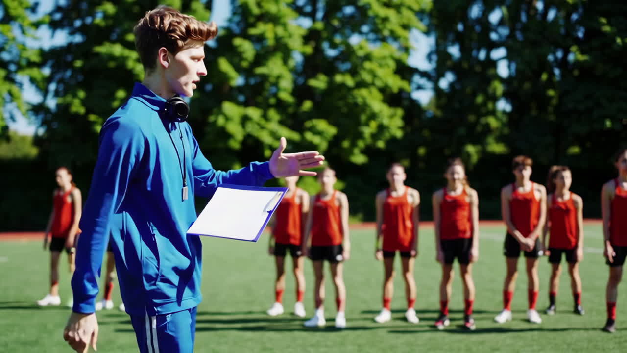 Teenager Coach Leading a Track and Field Team