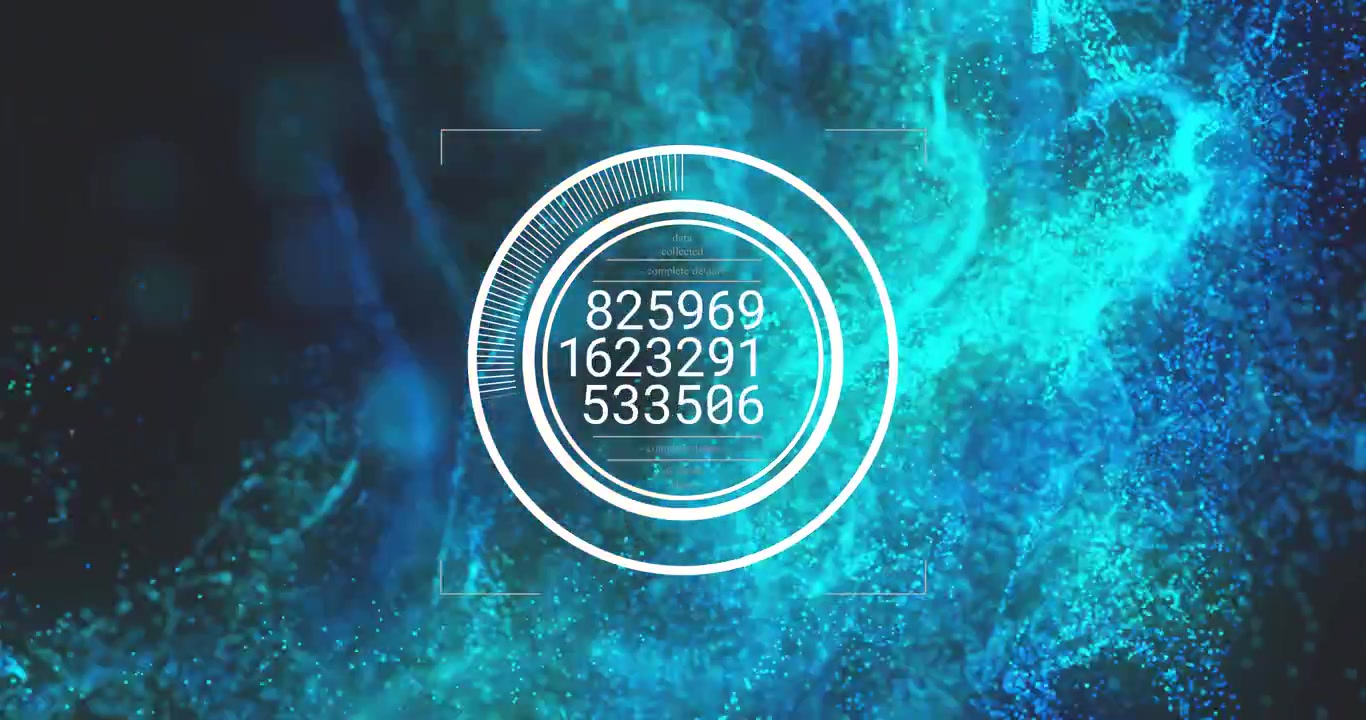 Central HUD receiving data and updating numeric readout as rotating rings visualizing tech metrics