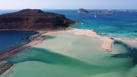 Aerial-of-Gramvousa-and-Balos-Islands-Lagoon-Beaches,-Crete,-Greece