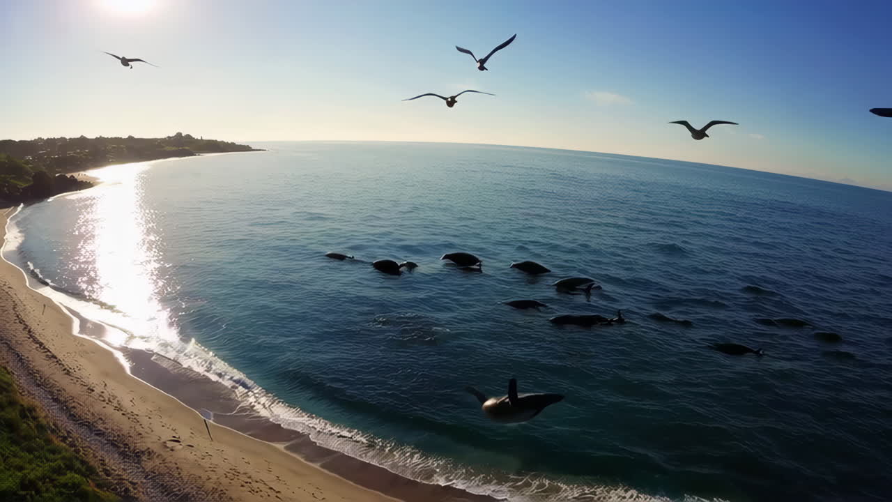 Whales Jumping in the Ocean