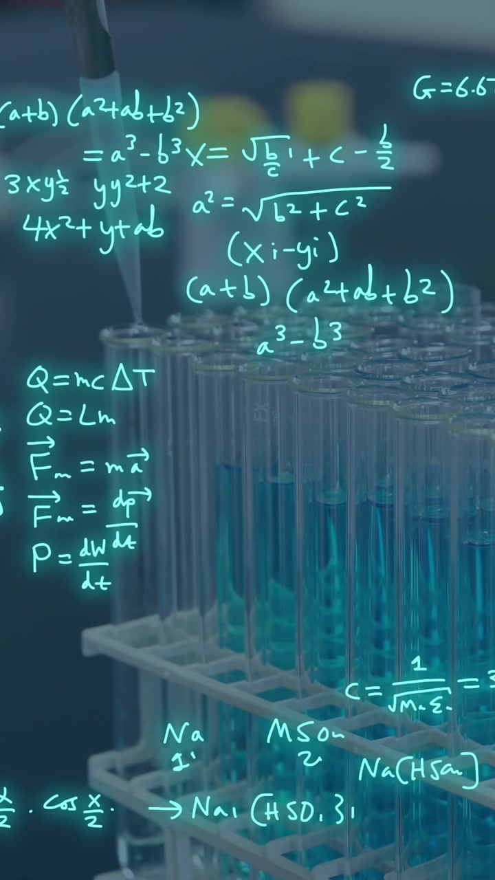 Animation of scientific data processing over test tubes in laboratory