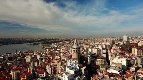 aerial view of galata tower and golden horn. istanbul historical peninsula landscape. 4k footage in turkey