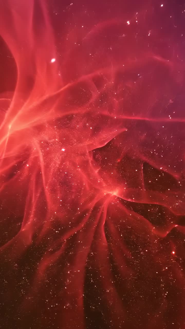 Vertical video: Opening plasma knot intensifying sending red plasma filaments pulsing in deep space
