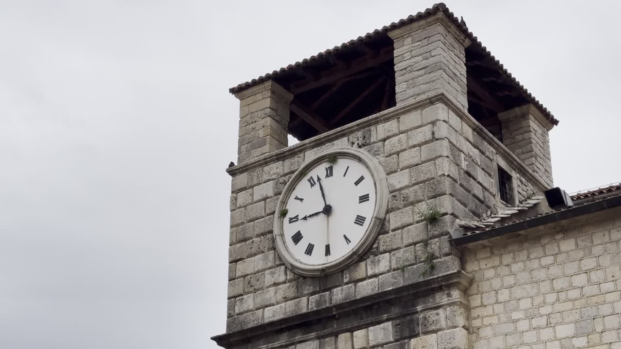 Cinematic close-up of Kotor Clock Tower in the Old Town - Kotor, Montenegro