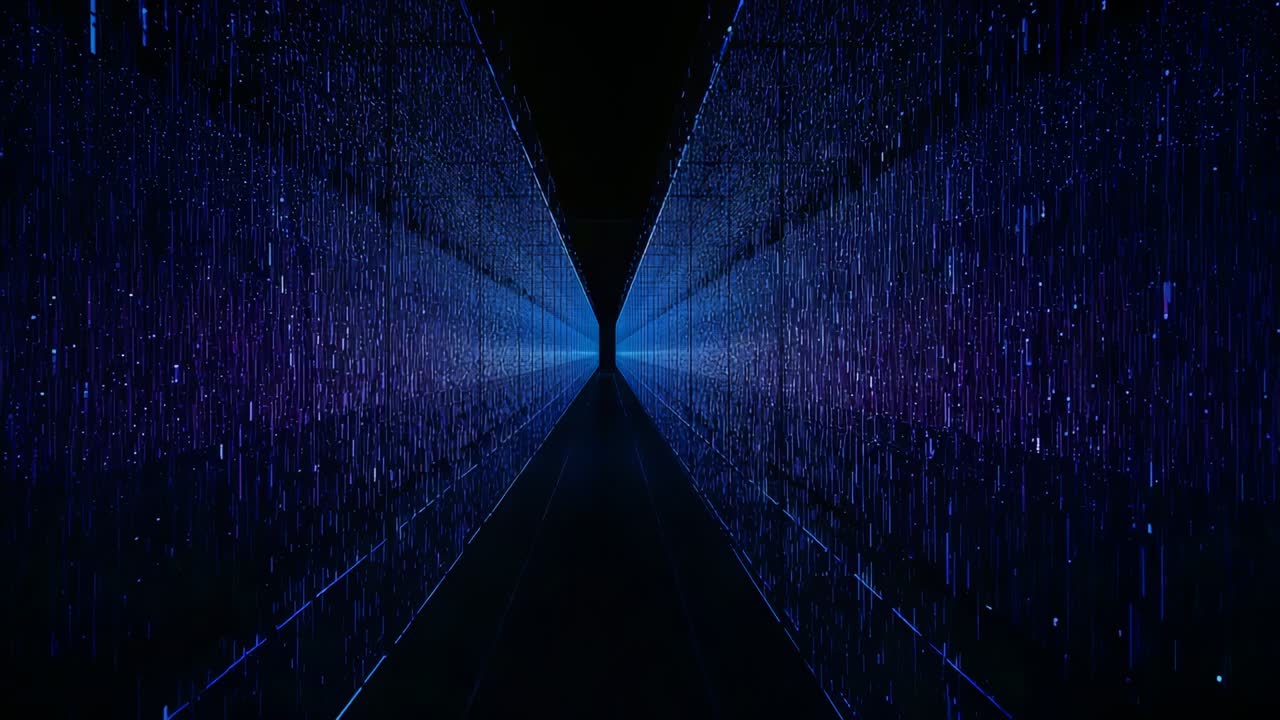 Starting clip pulsing blue apex light expanding through triangle tunnel to show depth, with streaks