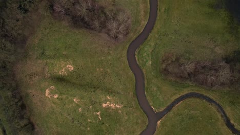 aerial view of a winding river through a countryside landscape