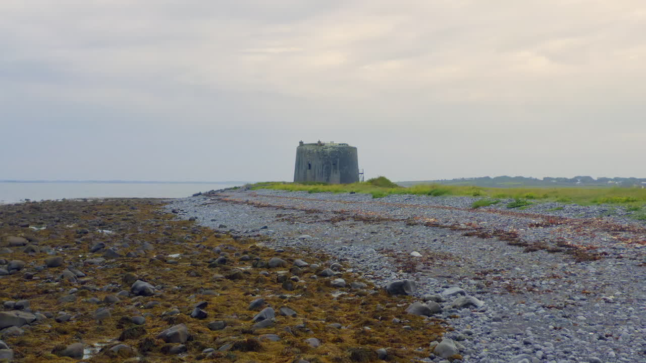 Zoom-in toward Aughinish Martello Tower, County Clare, Ireland