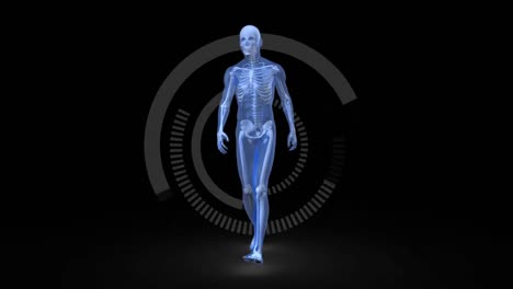 blue digital human walking on a dark background