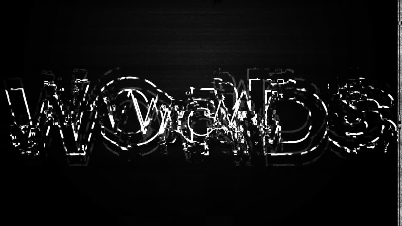 animación de la palabra wow con glitch parpadeando sobre un fondo negro
