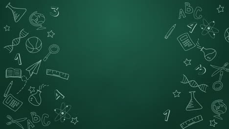 loop pattern with school doodles. back to school hand drawn background for notebook, sketchbook. green background with with stationery icons.