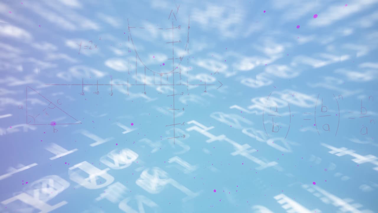 수학 방정식의 애니메이션과 파란색 배경의 데이터 처리