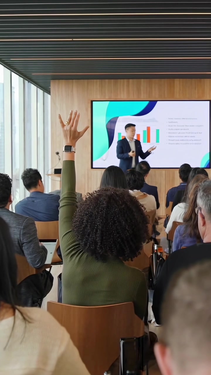 Professionista che tiene una presentazione a un pubblico coinvolto