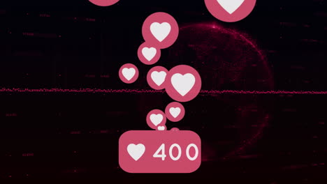 animación de iconos de medios y procesamiento de datos sobre fondo negro