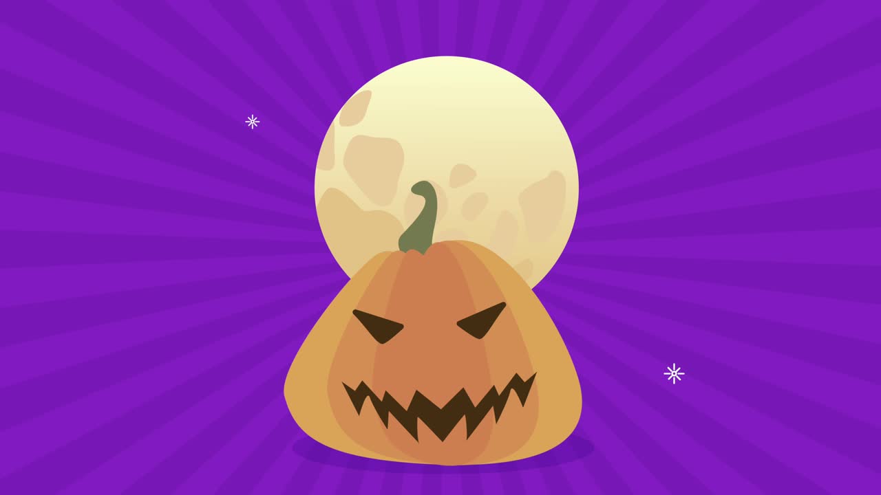 animazione della scena della zucca e della luna di halloween