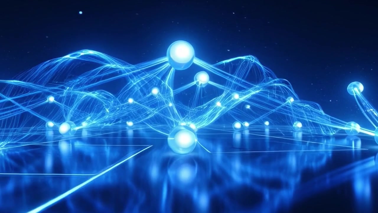 Abstract Digital Network Connection with Glowing Blue Spheres