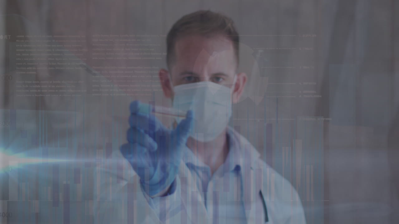 состав обработки медицинских данных над белой женщиной, носящей маску