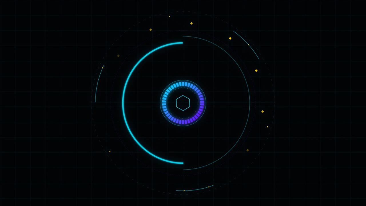 Futuristic Digital HUD Interface with Rotating Circular Elements