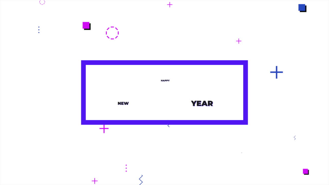 texto de feliz año nuevo con memphis patrón geométrico abstracto