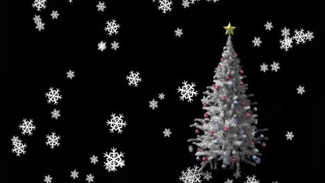 Animation-of-snow-falling-over-christmas-tree-on-dark-background