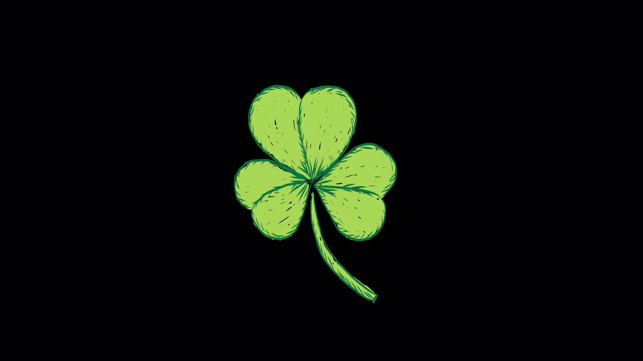 Hand-Drawn Green Shamrock on Black Background
