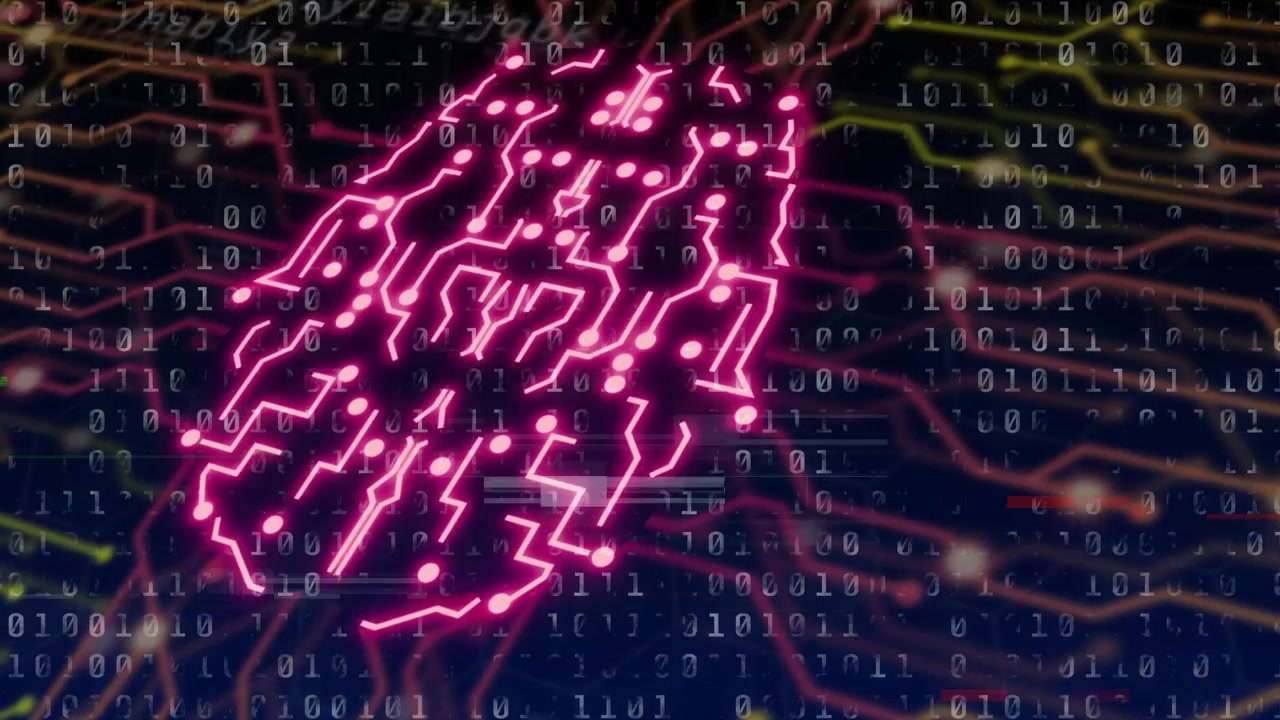 Magenta dots linking, neon cluster forming lattice, pulsing then dimming to show data flow