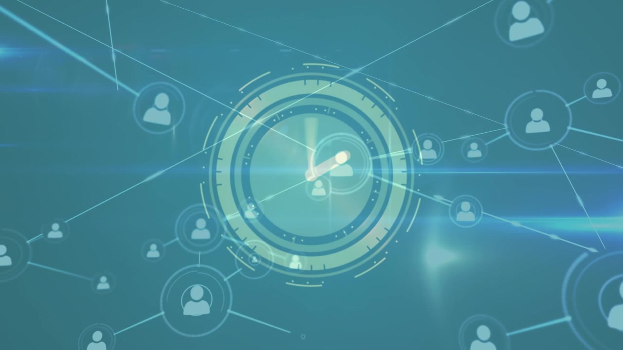 Animazione di rete di connessioni con icone di persone su scansione