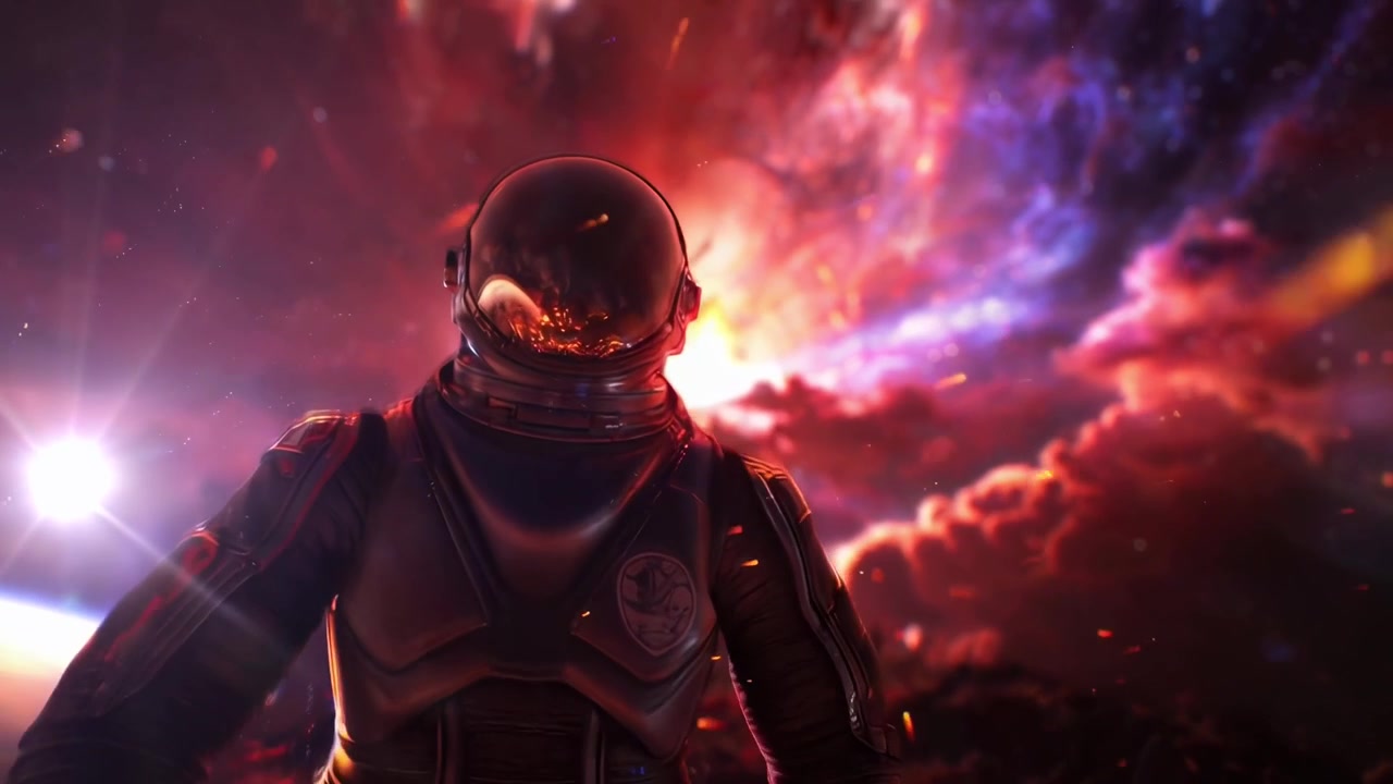 Astronaut udforsker en vulkansk fremmed planet under en levende tåge
