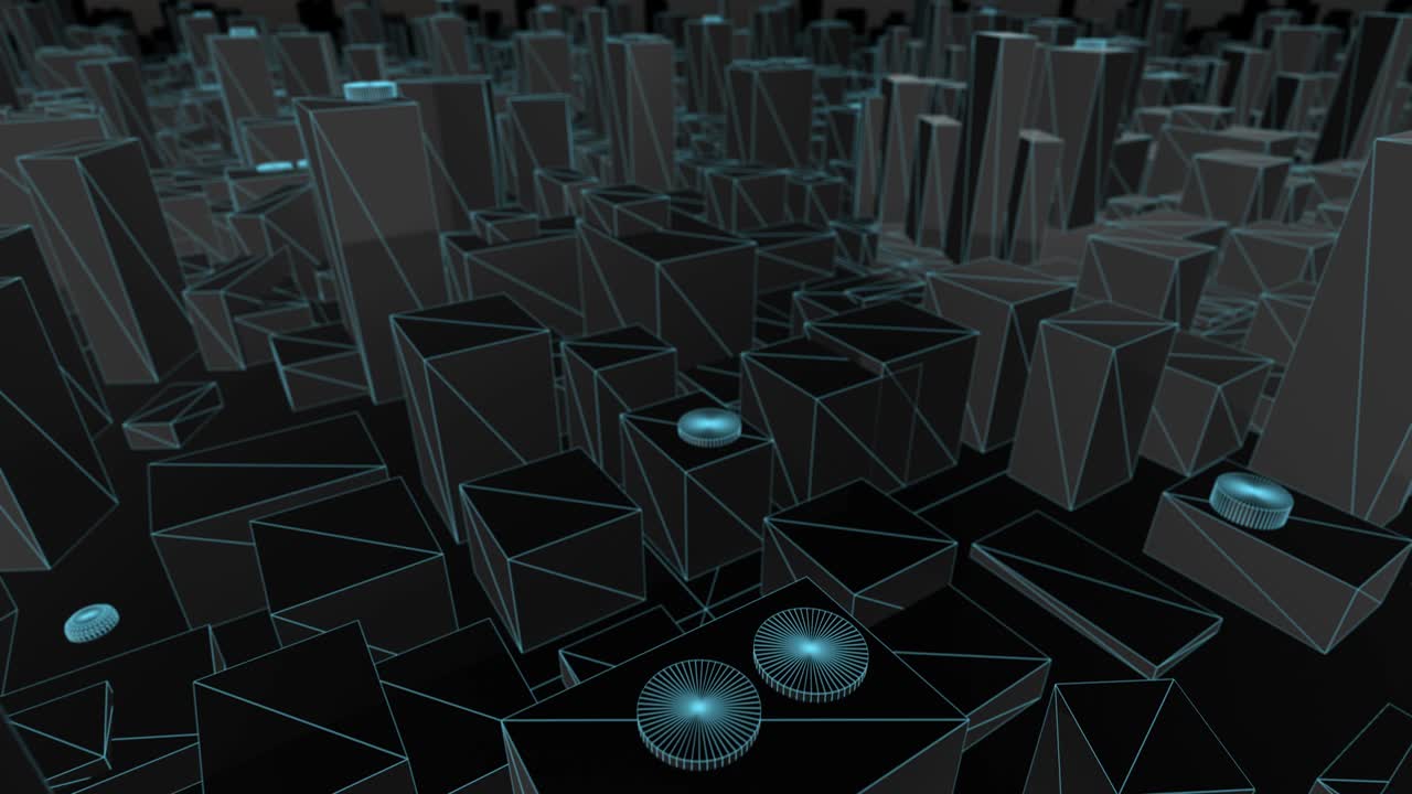 карта города 3d синяя проволочная рама летает, оглядываясь назад