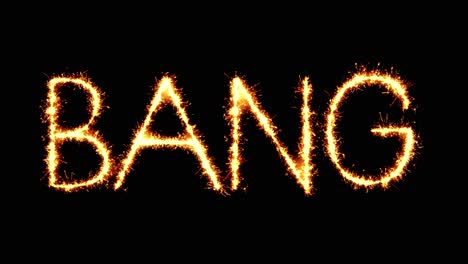 bang text sparkler writing with glitter sparks particles firework on black 4k loop background