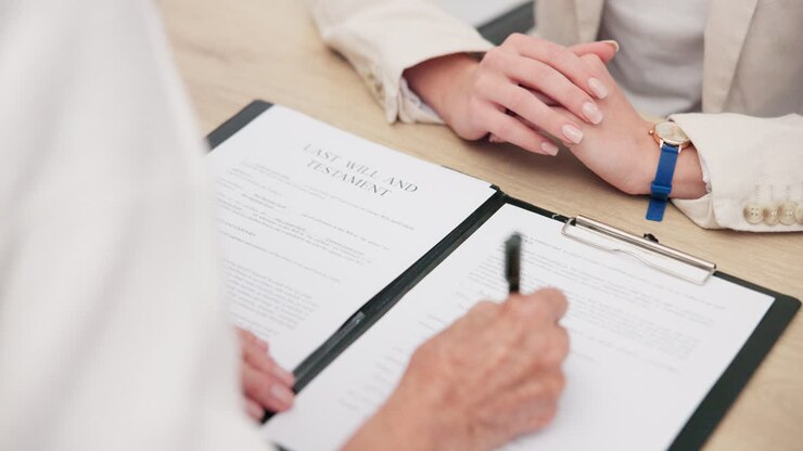 Document, signature and hands of a lawyer