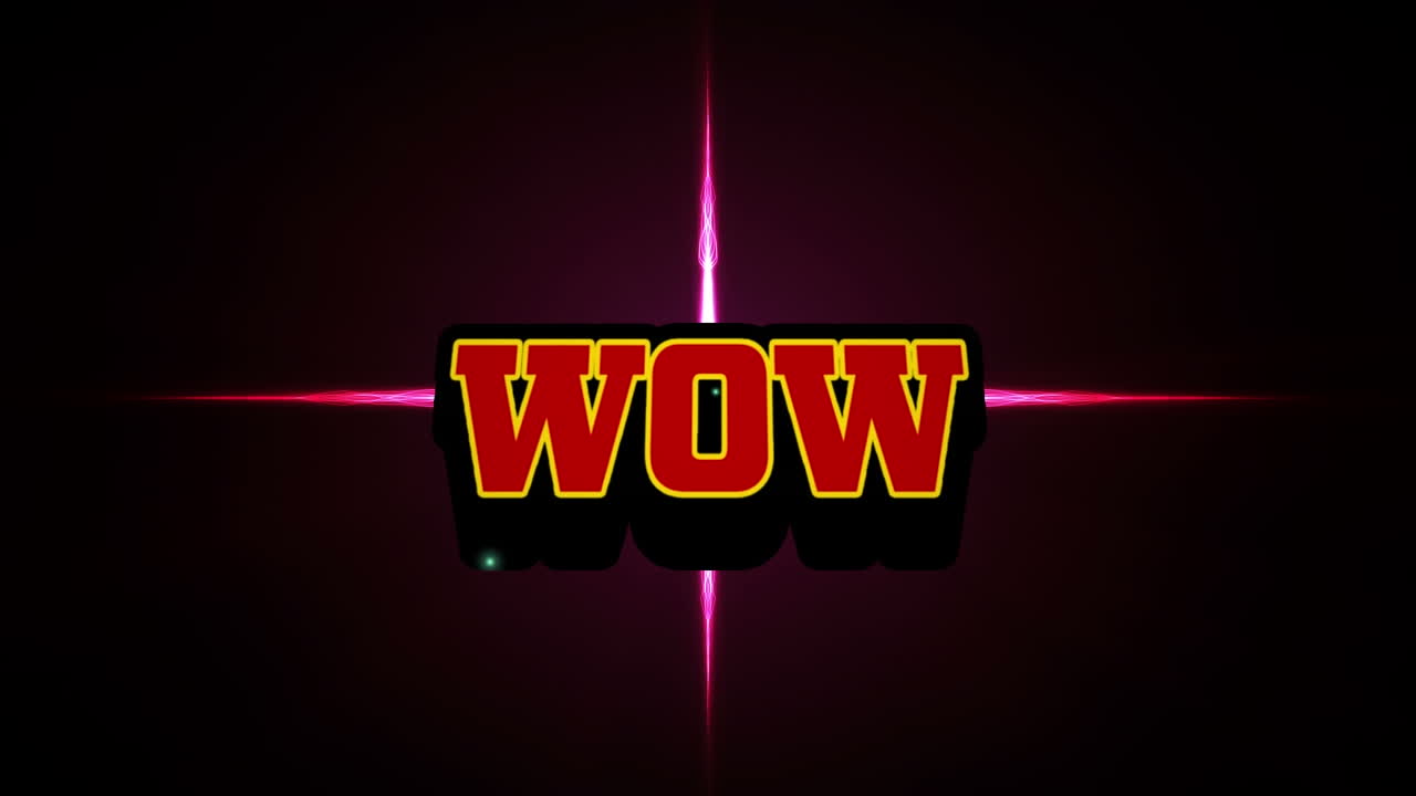 검은 바탕에 와우 텍스트와 모양의 애니메이션