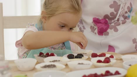 Child-and-woman-preparing-muffins-on-table