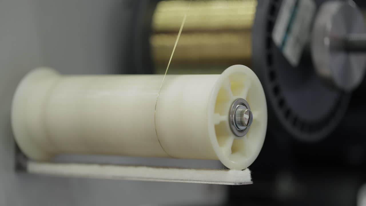 Close-up of a yarn winding machine