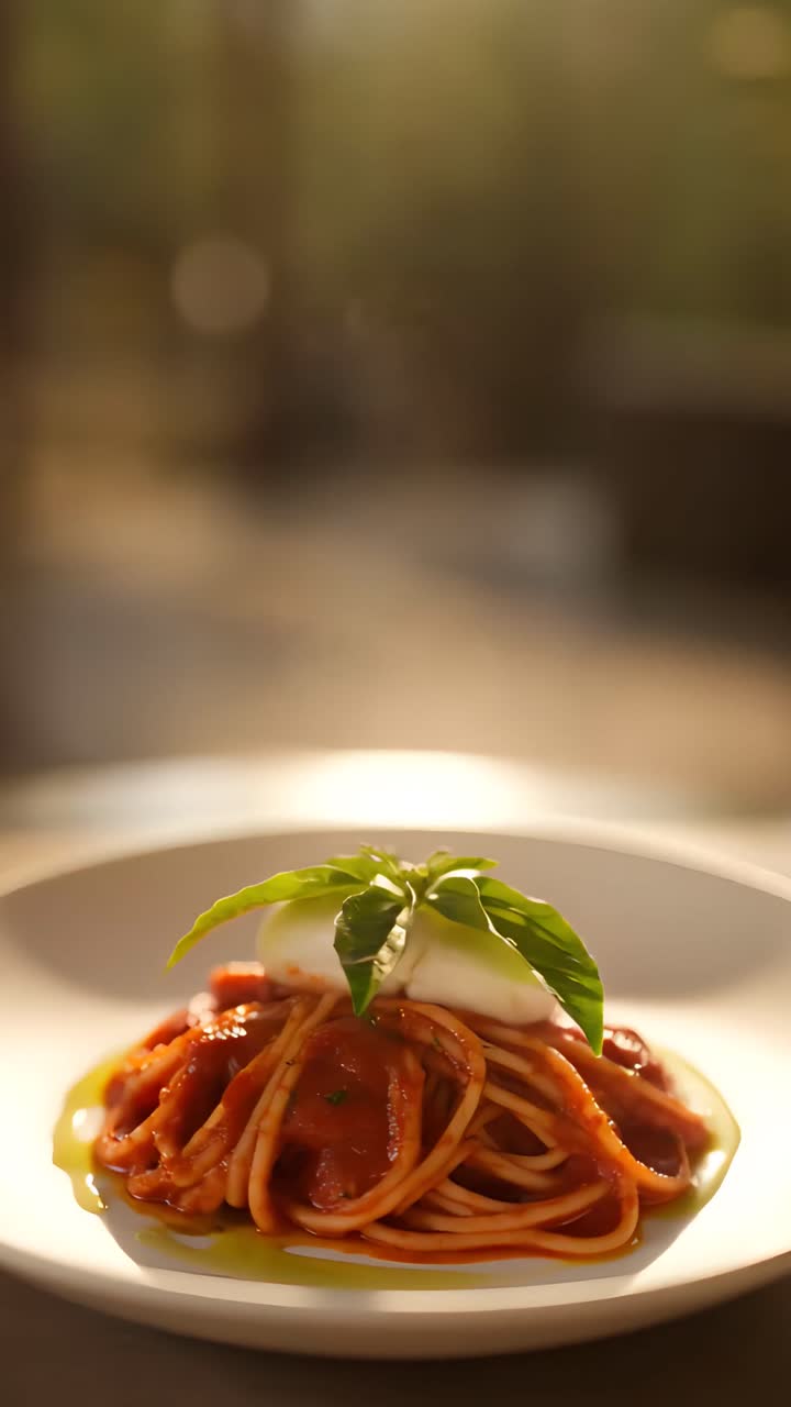 Spaghetti fumanti con burrata e basilico fresco