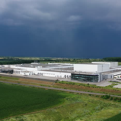 industry building aerial. modern factory exterior.