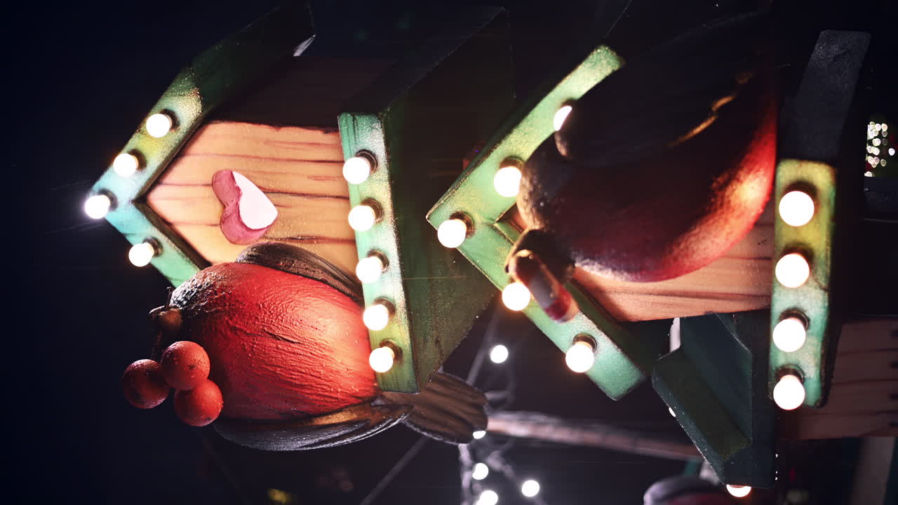 Brightly lit decorations feature vibrant designs and artistic details, enchanting visitors at a night festival celebrating local traditions and creativity surrounded by a festive atmosphere