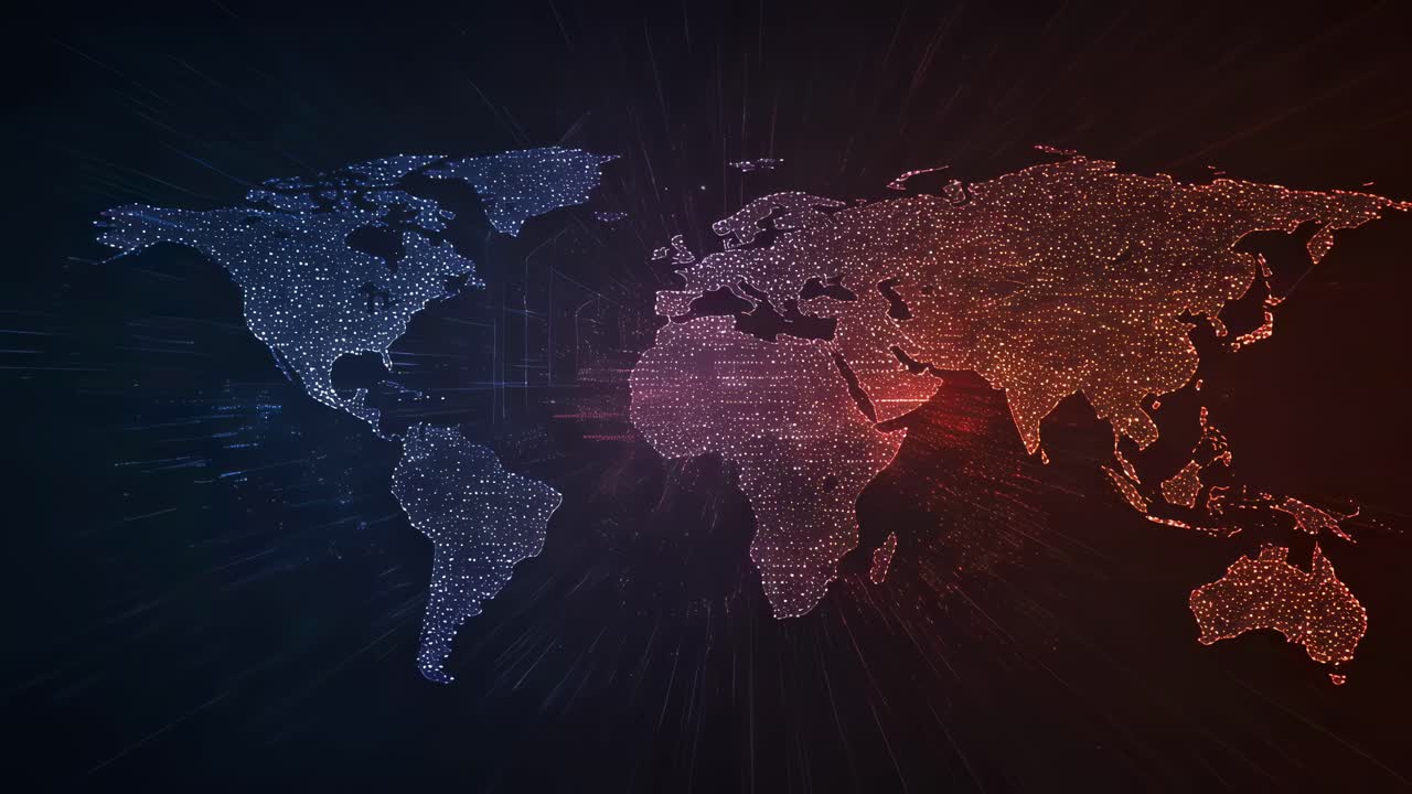 Visual representation of a connected world showcasing illuminated continents against a dark backdrop