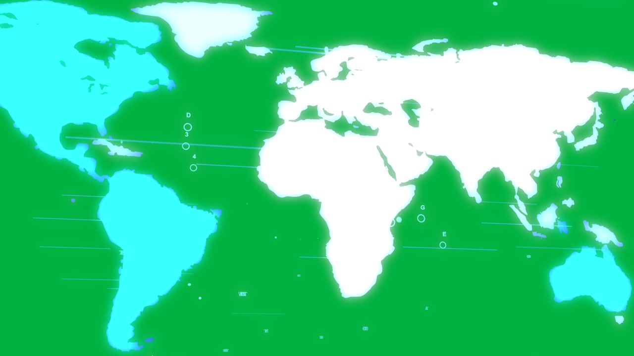 On play styled map morphing while cyan streaks sliding, markers appearing, showing data on clear bg