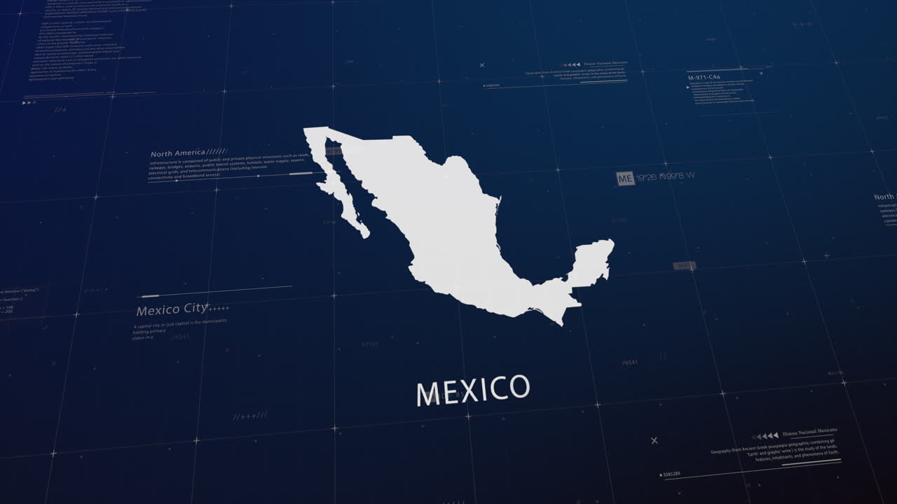 Mexico country map comes to life with cinematic panning, unveiling key details, the capital, and slogan, providing an engaging background for corporate and commercial use