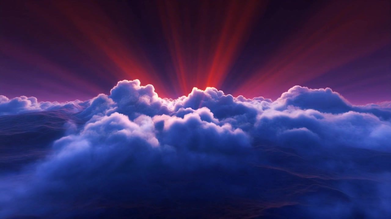 Luftaufnahme eines Sonnenuntergangs über einer dicken Wolkenschicht