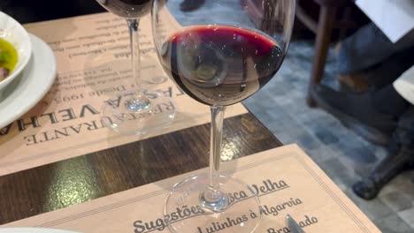 a glass of wine sits atop a table with several papers underneath, symbolizing the enjoyment of dining and drinking outdoors