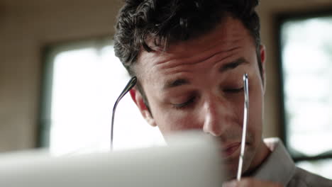 close-up of a stressed man