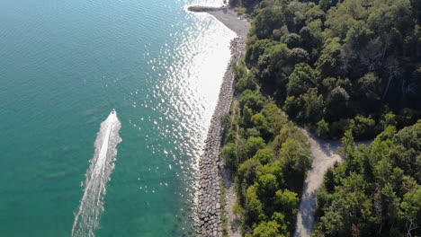 drone shot from the scarborough bluffs capturing the toronto skyline including the cn tower