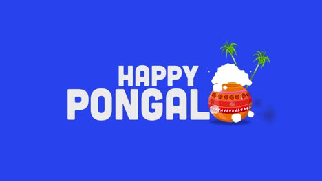 happy pongal text animation on blue screen