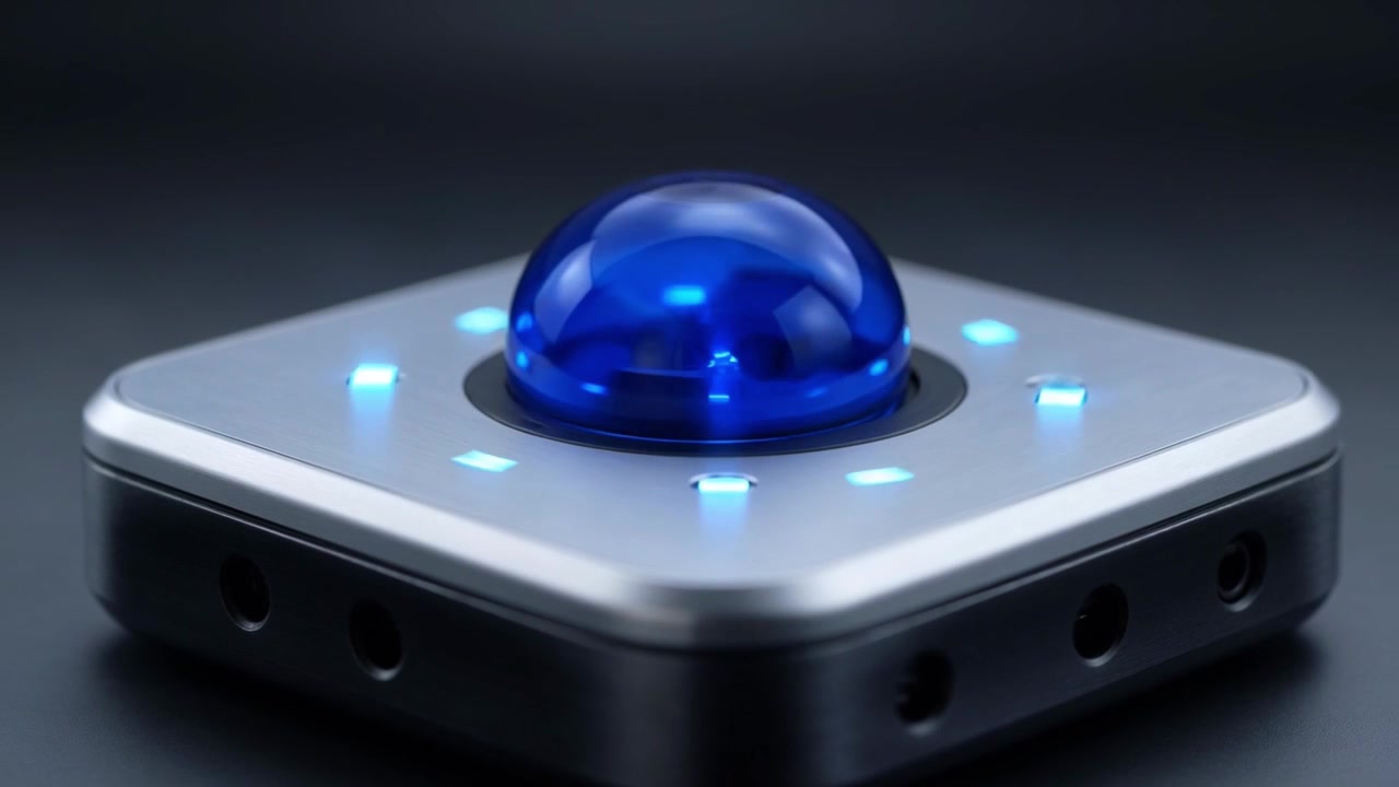 Futuristic Electronic Device with Pulsing Blue LED Lights