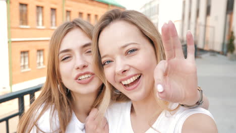 two friends taking a selfie outdoors