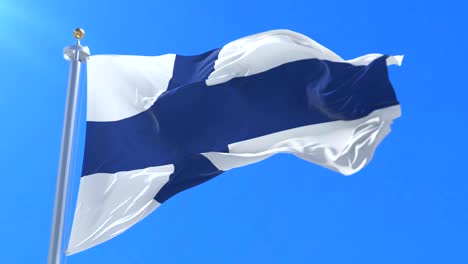 finland flag waving at wind with blue sky, loop