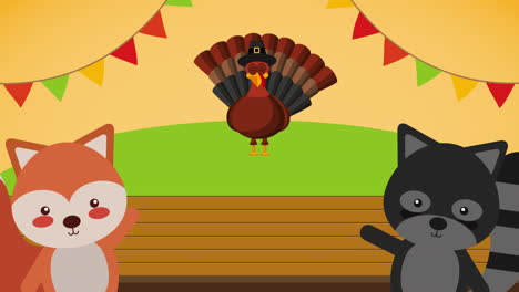 feliz celebración de acción de gracias con pequeños animales